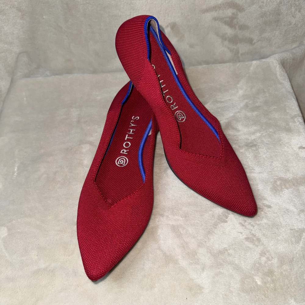 Rothys The Point Red Knit Pointed Toe Flat Shoes Womens Size 9W